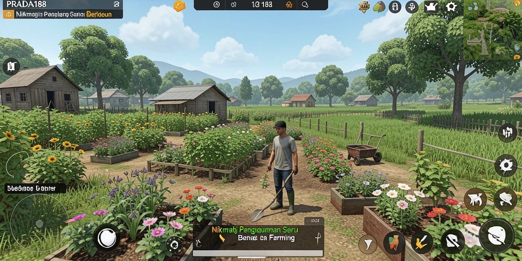 Screenshot utama PRADA188 menunjukkan aktivitas seru berkebun.