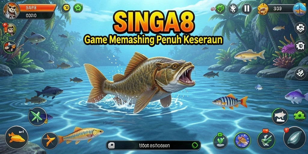 Tangkapan ikanku di SINGA8 dengan latar pantai menakjubkan.