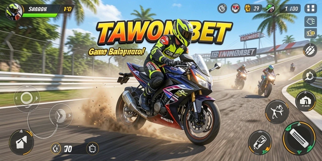 Gameplay mendebarkan TAWONBET dengan balapan motor penuh aksi.